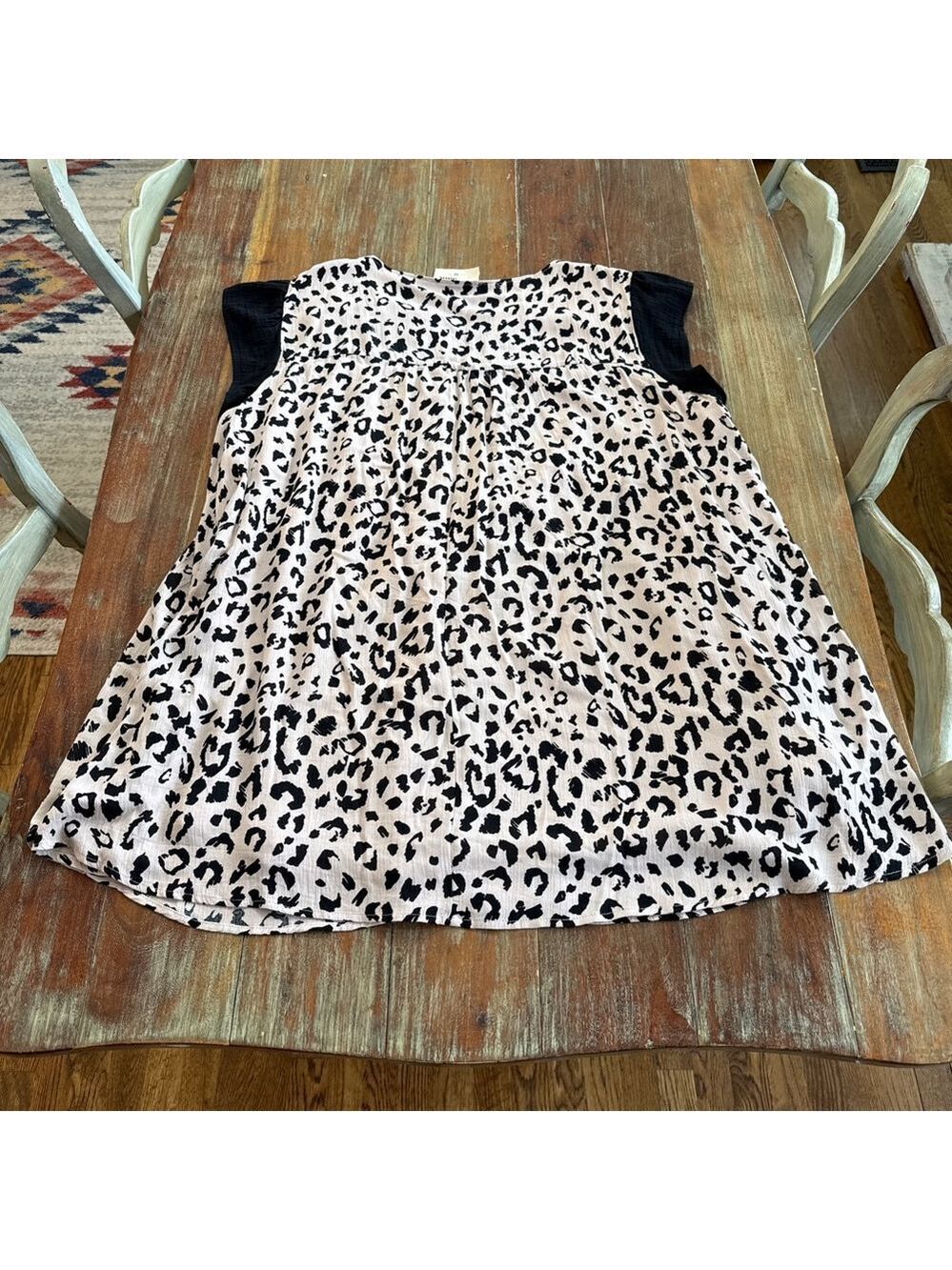 Savanna Jane Mini Dress 2X Beige Black Leopard Floral Multicolor Embroidery Boho - Picture 15 of 16